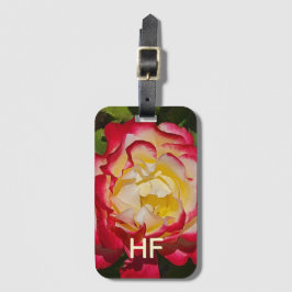 Luggage Tag Red Gold Rose Flower Floral Monogram Bagagebricka