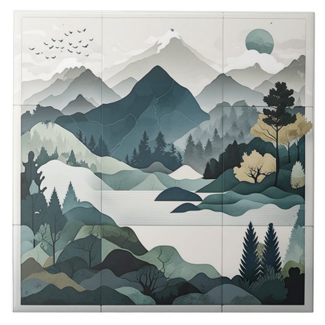 Luglandskapsplattor: minimalistiska naturscenarier kakelplatta (Framsidan)