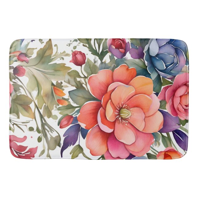 Lugn akvarell blomster Mönsterdesign Badrumsmatta (Framsidan)