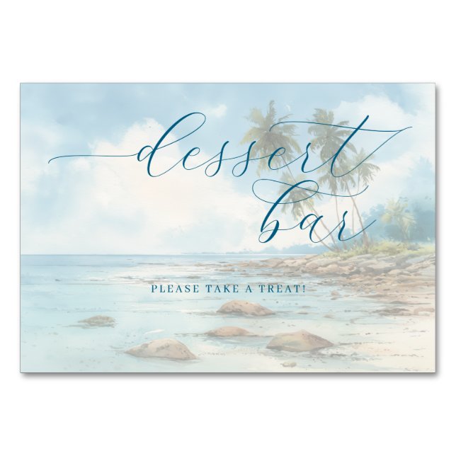 Lugn akvarell strandscen i blå färger bordsnummer (Framsidan)