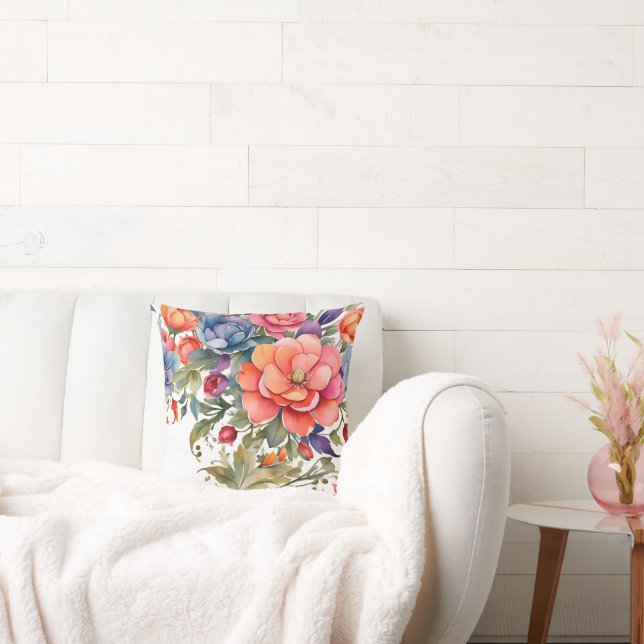 Lugn akvarellblommig mönsterdesign kudde (Soffa)