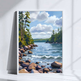 Lugn akvarellmålning av Tahoe sjöstrand Poster