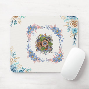Lugn akvarellträdgård – Ljus blomsterdesign Musmatta