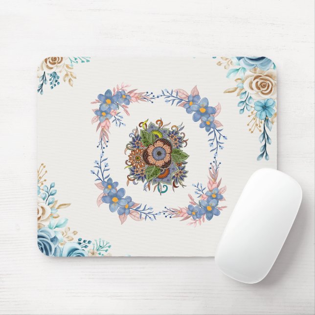 Lugn akvarellträdgård – Ljus blomsterdesign Musmatta (Med mus)