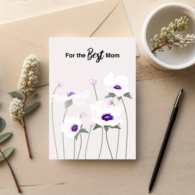 Lugn Anemone Morsdags kort (Soft anemone florals with a calm, minimal design. A gentle Mother’s Day card for the best mom.)