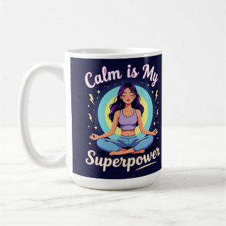 Lugn är min superkraft yoga affirmation zenlivssti kaffemugg