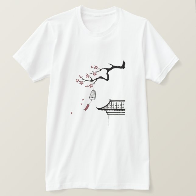 Lugn asiatisk tempellandskap minimalistisk t-shirt (Design framsida)