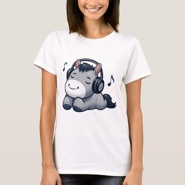 Lugn Åsna Lyssnar på Musik T Shirt (Framsida)