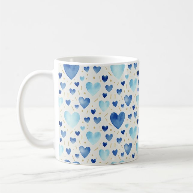 Lugn Azurblå & Guld Vattenfärgshjärtan Kaffemugg (Vänster)