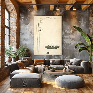 Lugn Bambu och Lotus Zen Konstaffisch Poster