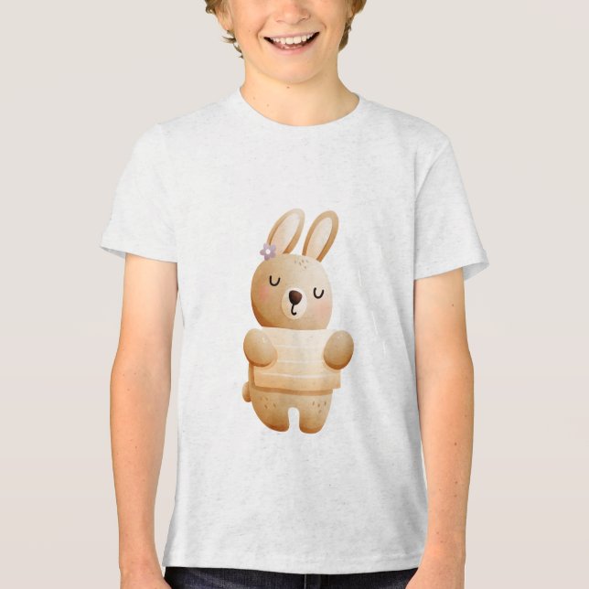 Lugn Bebis Kanin Illustration med Blomma T Shirt (Framsida)