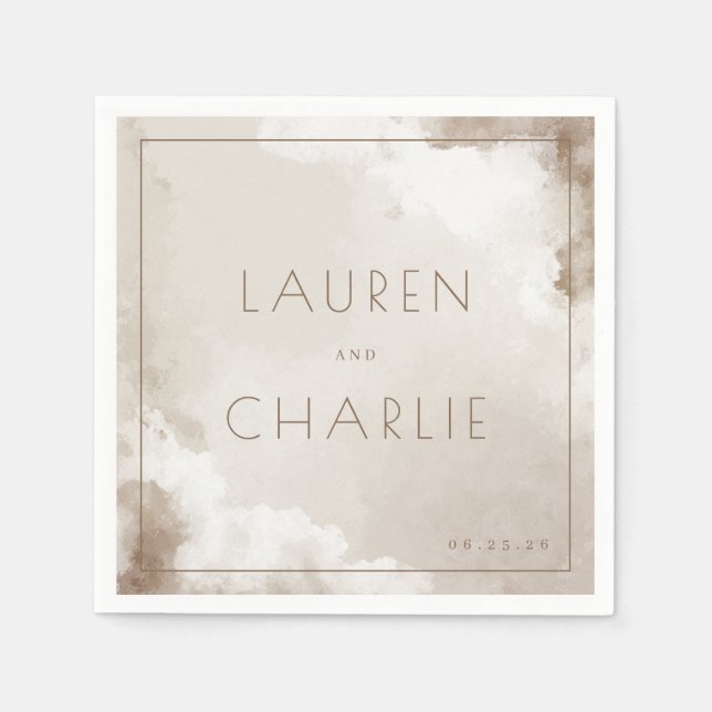 Lugn Beige Akvarellmoln Pappersservett (Framsidan)