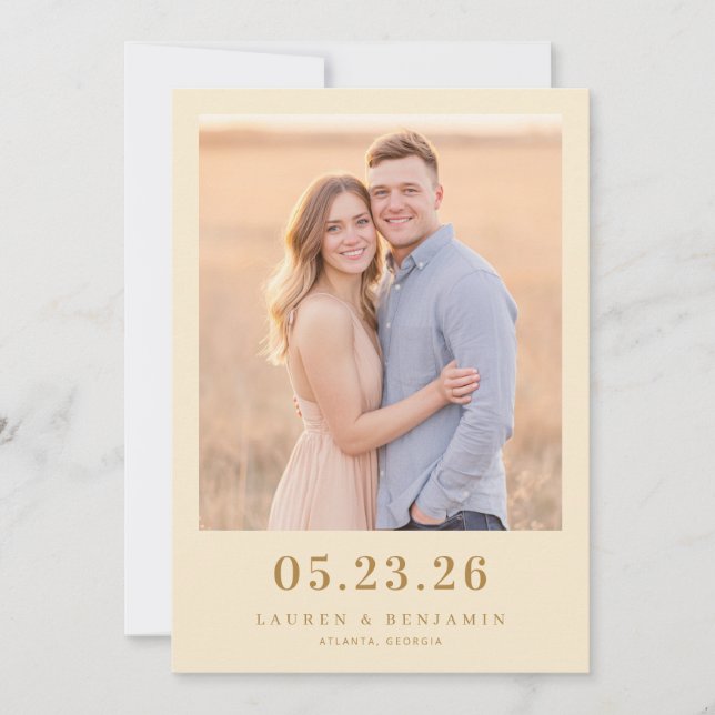 Lugn Beige Romantisk Foto Spara Datumet (Framsida)