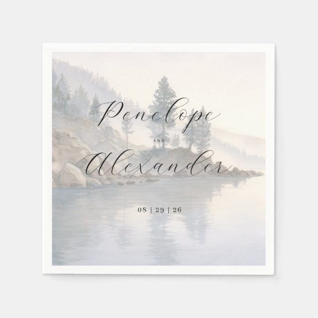 Lugn Blå Akvarell Insjö Scen Pappersservett (Framsidan)