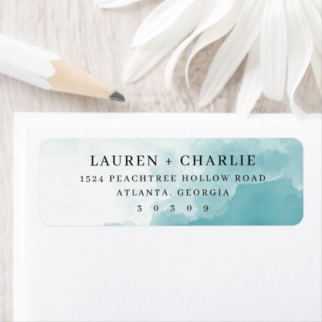 Lugn Blå Akvarell Returadress Etikett (Insitu)