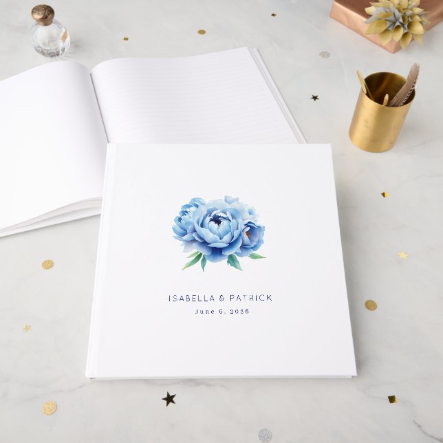 Lugn Blå Blommig Digital Illustration Gästböcker (Framsidan öppen)