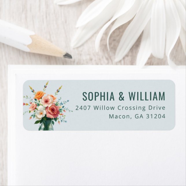 Lugn Blå Blommig Illustration Returadress Etikett (Insitu)