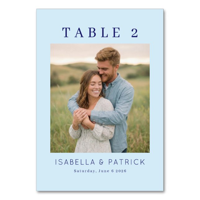 Lugn Blå Elegant Foto Bordsnummer (Framsidan)