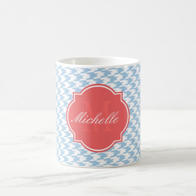 Lugn blå hundtandsrutig monogrammugg kaffemugg (Center)