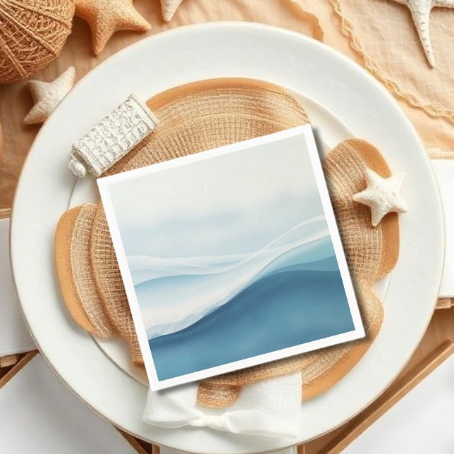 Lugn Blå Strandbröllop Pappersservett (Serene Blue Abstract Wedding Napkins)