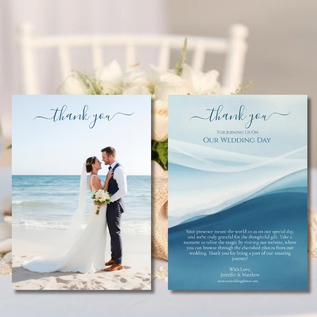 Lugn Blå Strandbröllop Tack  Inbjudningar (Serene Blue Abstract Wedding Thank You Card )
