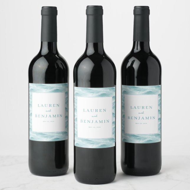 Lugn Blå Våg Ocean Vinflaska Etikett (Flaskor)