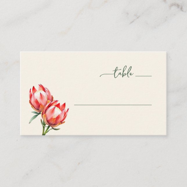 Lugn blomillustration av proteor röda färger placeringskort (Framsida)