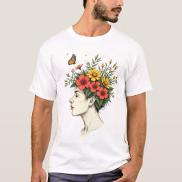 Lugn Blomning - Kvinna med blommor i håret och fjä T Shirt