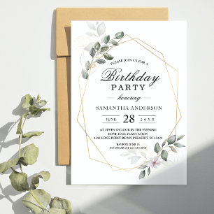 Lugn Blomstermålning i akvarell Blad Ram & Blomma Inbjudningar