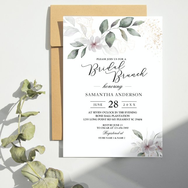 Lugn Blomsterprakt Aquarellblad & Blomma | Guld Inbjudningar (Skapare uppladdad)