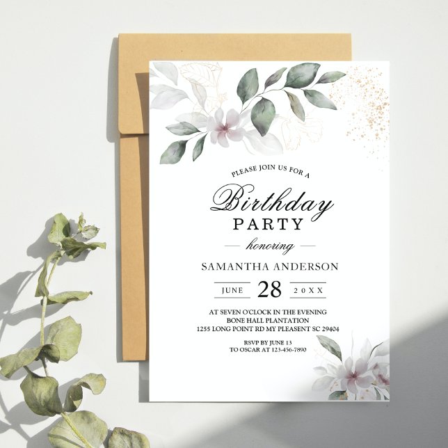 Lugn Blomsterprakt Aquarellblad & Blomma | Guld Inbjudningar (Skapare uppladdad)