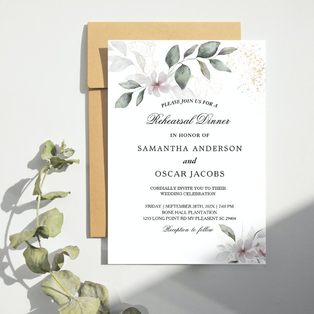 Lugn Blomsterprakt Aquarellblad & Blomma | Guld Inbjudningar (Skapare uppladdad)