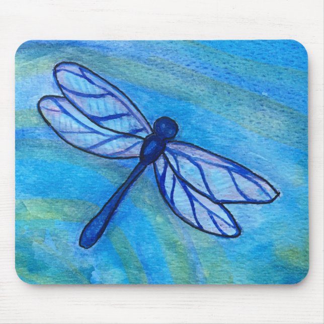 Lugn Blue Dragonfly Fredlig vattenfärg Musmatta (Framsidan)