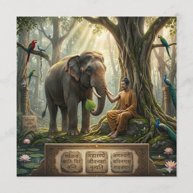 Lugn Buddha och elefant i helig skogskonst Program (Framsida)