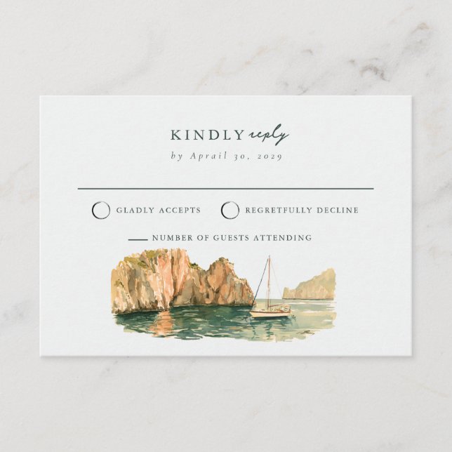 Lugn Capri-segelbåt Italien Bröllop RSVP-kort Tilläggskort (Framsida)