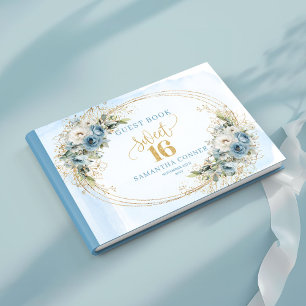 Lugn dammig blå blomster Sweet Sixteen gästbok