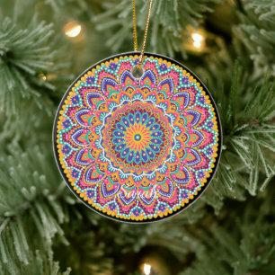 Lugn Fackfärglös Blommigt Mandala Julgransprydnad Keramik