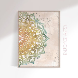 Lugn färglös och guld mandala andlig konst poster