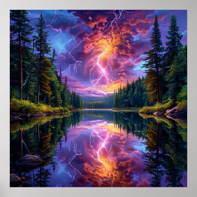 Lugn fjällandskap med sjö poster (Framsidan)