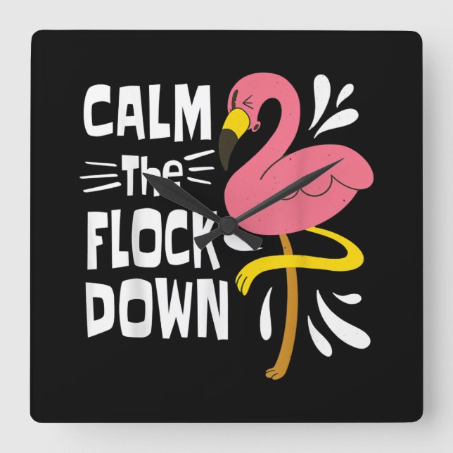 Lugn Flock Down Funny Rosa Flamingo Fyrkantig Klocka (Framsida)