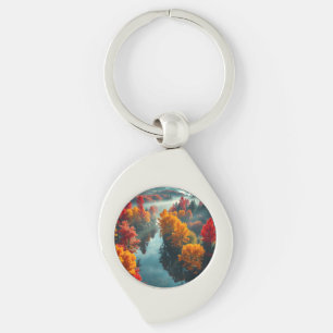Lugn flodstrand reflektion natur konst swirl silverfärgad nyckelring