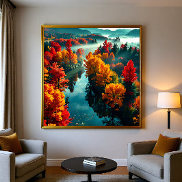 Lugn flodstrand reflektion naturkonst perfect poster
