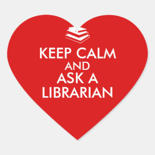 Lugn för bibliotekariegåvabehålla frågar en hjärtformat klistermärke