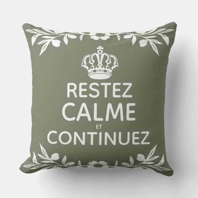 Lugn för grönt av gren-Fransk-Behålla för vit oliv Kudde (Framsida)