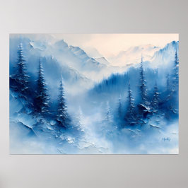 Lugn Frostad Tall och Bergsdimma – Texturerad Poster
