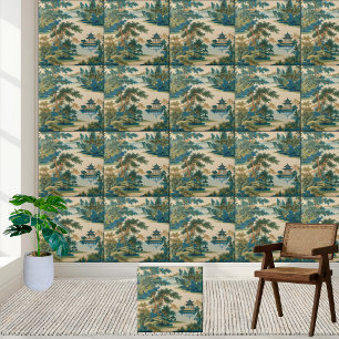 Lugn Garden och Pagoda Chinoiserie Tile Kakelplatta