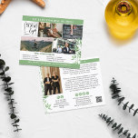 Lugn Greenery Photo Collage Logotyp QR Promo Flygblad<br><div class="desc">Greenery marknadsföring-flygare med din logotyp,  fyra foton och din anpassningsbar på ena sidan,  och en annan bild,  QR-kod och mer anpassningsbar på andra sidan med grönt som accent färg med grönsakssprickor i mjuka gröntar. Marknadsföring-flygare för en livbuss,  hälsa-affärer,  terapeut,  rådgivare med mera.</div>