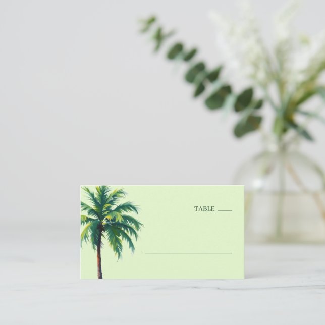Lugn Grön Minimalistisk Palmltree Placeringskort (Stående Fram)