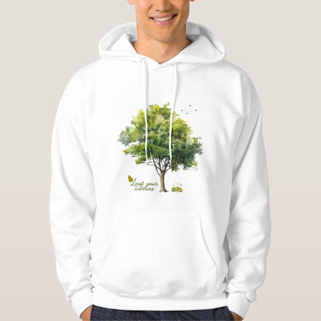 Lugn Grön Vattenfärg Träd Citat Hoodie (Framsida)