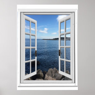 Lugn havsutsikt Trompe l'oeil falskt fönster Poster